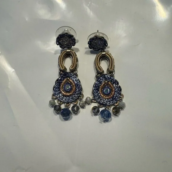 Ayalabar Bluish-purple crystal and Gold tone Beaded Earrings - Picture 3 of 5